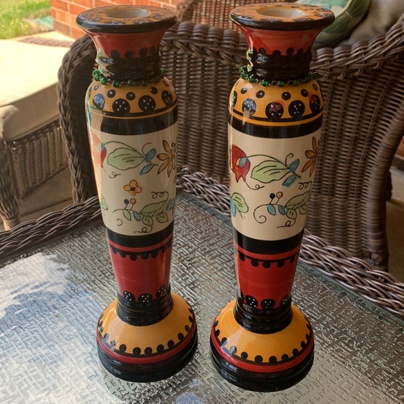 HandPainted ceramic candle stick holders - Picture 3 of 6